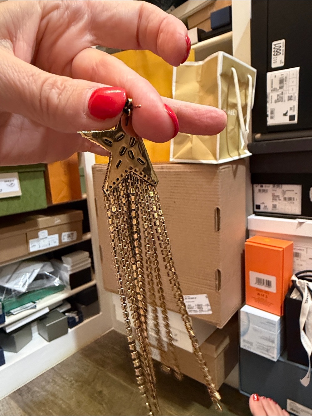 Golden Goose Gold Crystal Star Fringe Drop Earrings - Picture 6 of 8